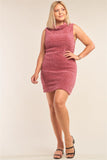 Plus Size Sleeveless Ribbed Knit Semi-turtleneck Mini Dress