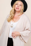 Plus Size Solid Hacci Brush Open Front Long Cardigan With Bell Sleeves Naughty Smile Fashion