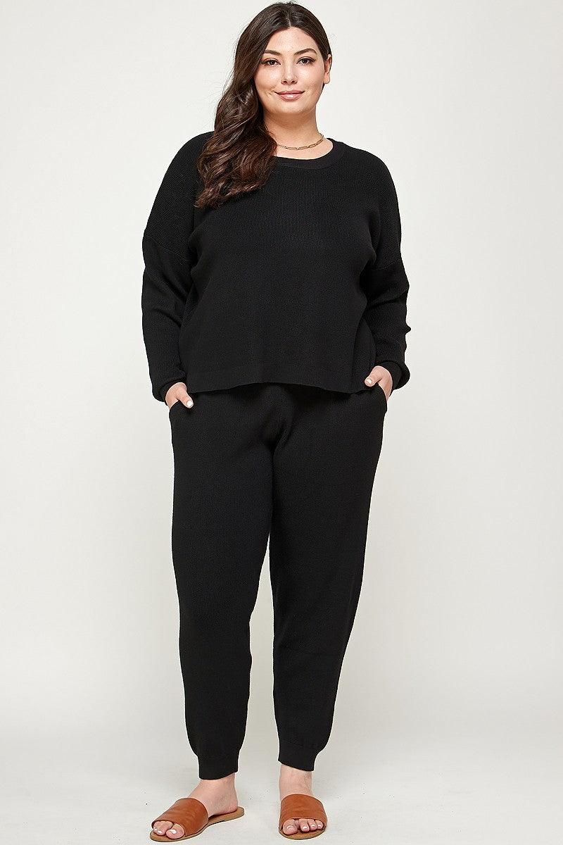 Plus Size Solid Sweater Knit Top And Pant Set Naughty Smile Fashion