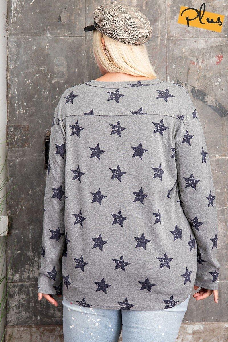 Plus Size Star Printed Poly Rayon Loose Fit Top Naughty Smile Fashion