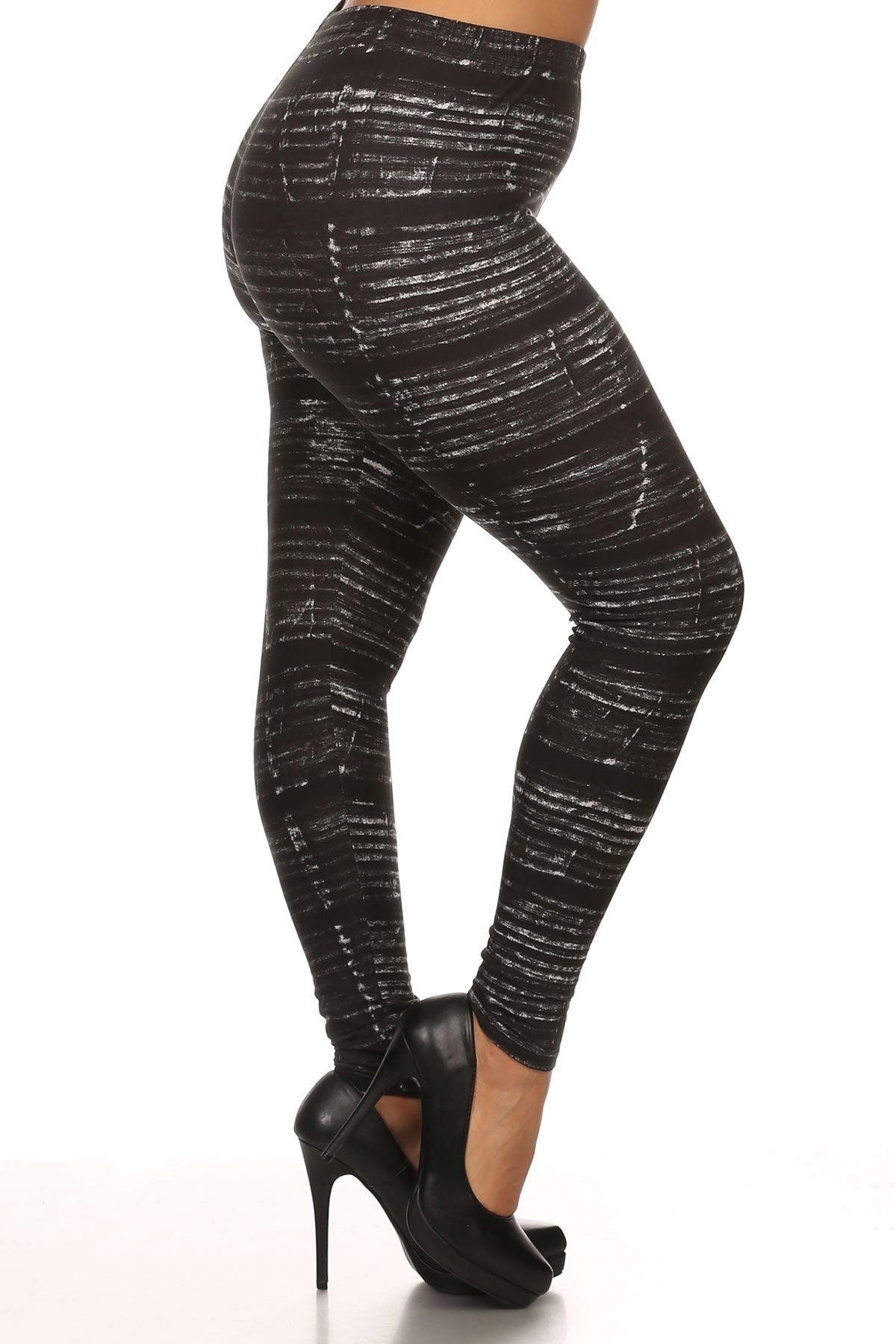 Plus Size Tie Dye Print, Full Length Leggings In A Fitted Style With A Banded High Waist.