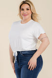 Plus Size Tie Front Drawstring Short Sleeve Crop Top Naughty Smile Fashion