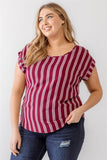 Plus Striped Short Sleeve Relax Top Naughty Smile Fashion