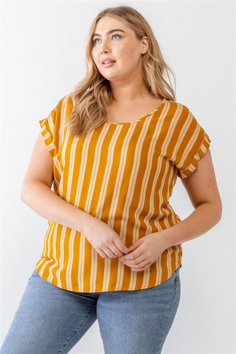 Plus Striped Short Sleeve Relax Top Naughty Smile Fashion