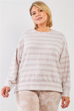 Plus Taupe & Ivory Striped Polyester Fleece Round Neck Dropped Shoulder Long Sleeves Uneven Relaxed Top #Dresswomen #Shorts #Youtubeshorts