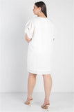 Plus White Bow Detail Short Sleeve V-neck Mini Dress Naughty Smile Fashion