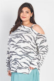 Plus White & Charcoal Zebra Flannel Cold Shoulder Long Sleeve Top #Dresswomen #Shorts #Youtubeshorts