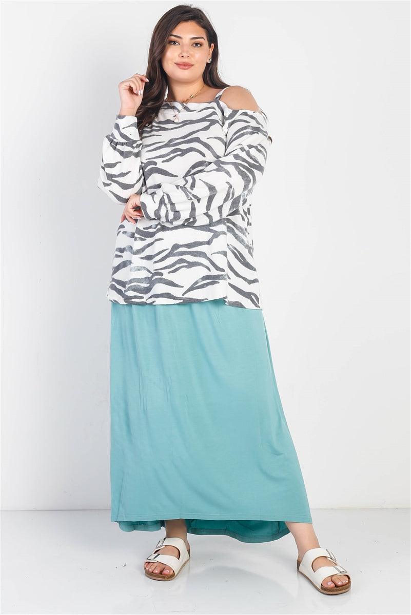 Plus White & Charcoal Zebra Flannel Cold Shoulder Long Sleeve Top #Dresswomen #Shorts #Youtubeshorts Naughty Smile Fashion