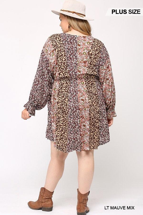 Print Mixed Dolman Sleeve Dress With Side Pockets Naughty Smile Fashion