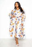 Printed Tierd Shirt Dress With Puff Sleeves Naughty Smile Fashion