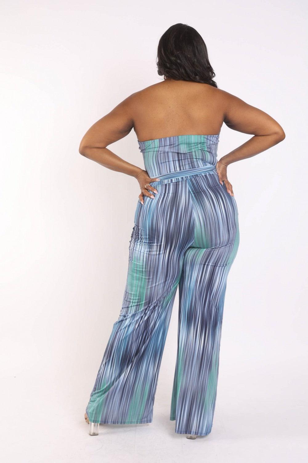 Printed Tube Jumpsuit With Self Belt Naughty Smile Fashion