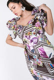 Puff Sleeve Bodycon Print Dress Naughty Smile Fashion