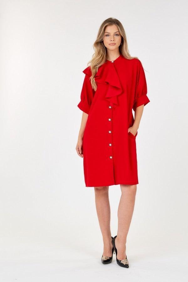 Puff Sleeve Dress With Frill Detail Naughty Smile Fashion