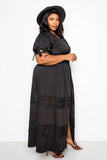 Puff Sleeve Maxi Dress With Lace Insert Naughty Smile Fashion