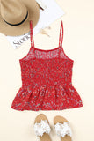 Red Floral Print Smocked Flounce Spaghetti Strap Camisole