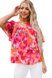 Red Floral Print Wide Sleeve Blouse