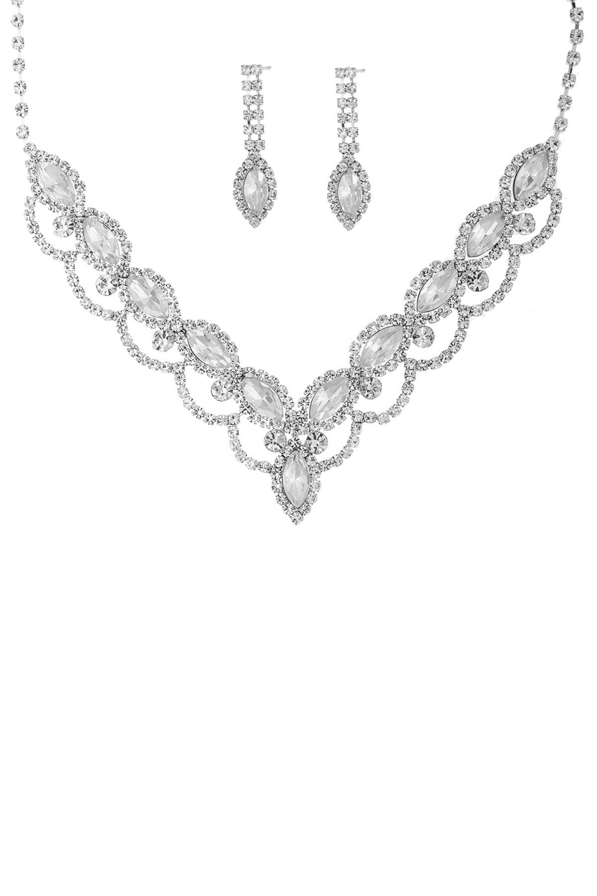 Rhinestone Teardrop V Shape Necklace And Earring Set Naughty Smile Fashion