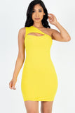 Ribbed One Shoulder Cutout Front Mini Bodycon Dress