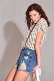 Ripped High-waist Front Zip-up Raw Hem Detail Distressed Mini Shorts Naughty Smile Fashion