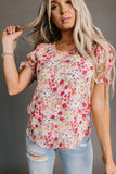 Rose Floral Ruffle Bubble Sleeve Blouse Naughty Smile Fashion