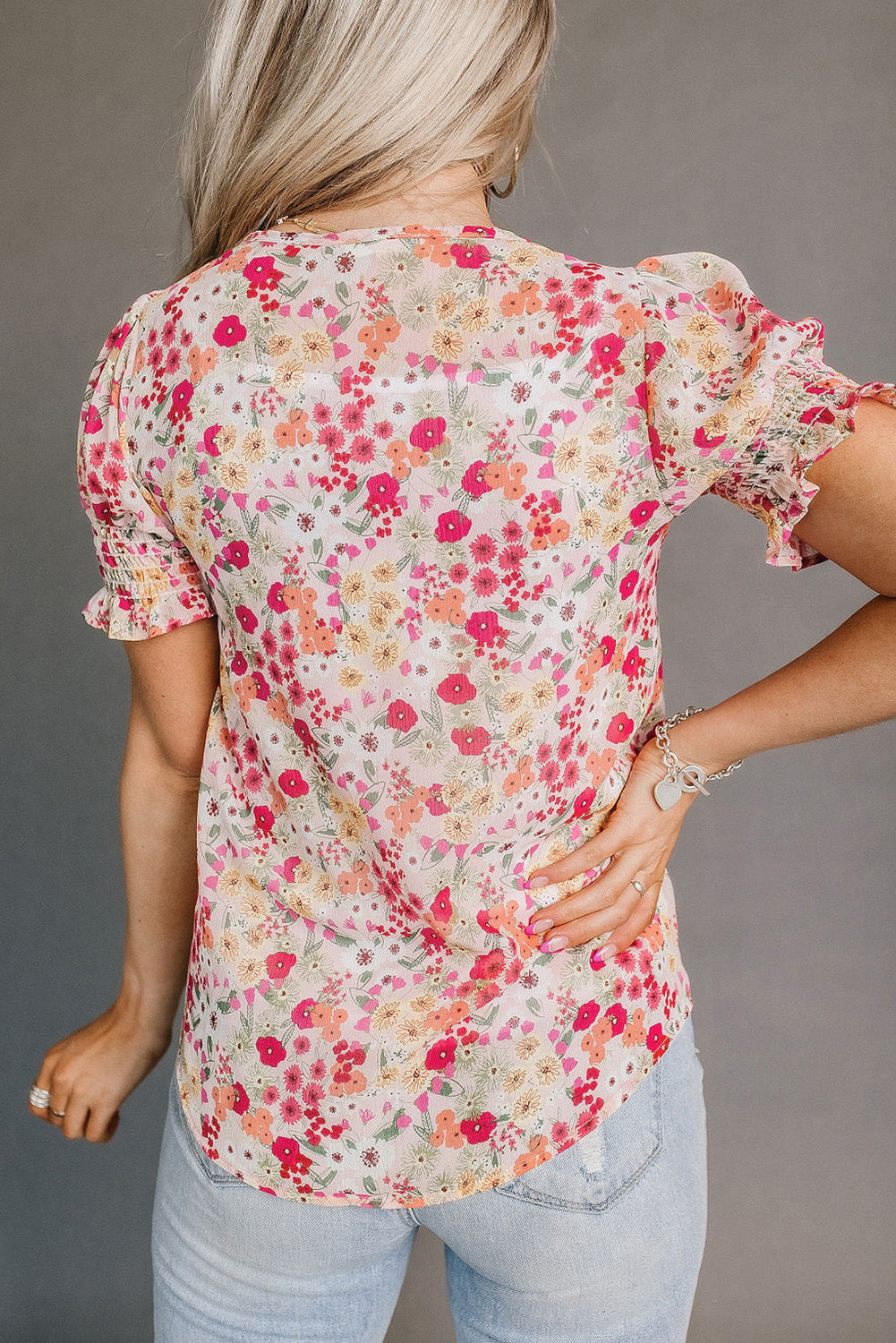 Rose Floral Ruffle Bubble Sleeve Blouse Naughty Smile Fashion