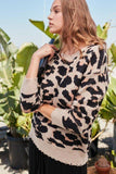 Round Neck Long Sleeve Frayed Edge Leopard Print Sweater Naughty Smile Fashion