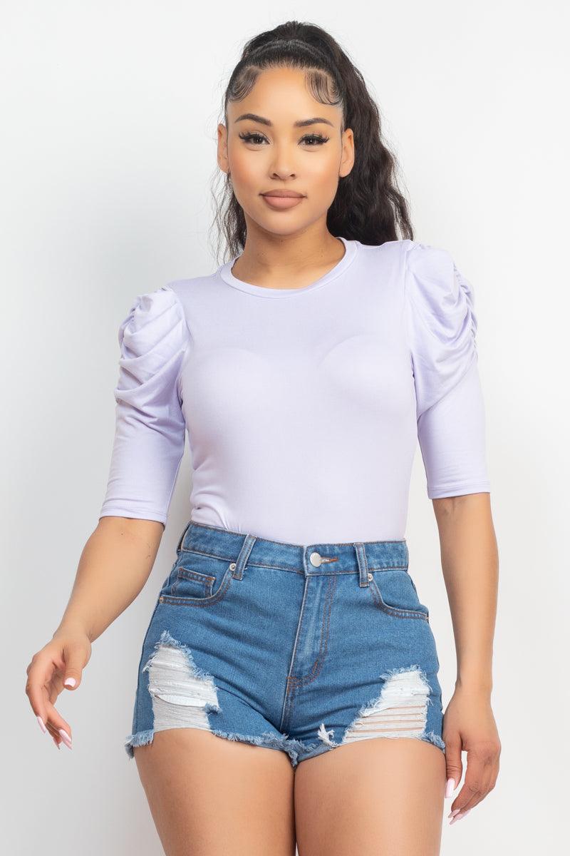Buying Guide: Stylish and Healthy Dresses 2023 | Fashionably Fit | Round Neck Puff Ruched Sleeve Top