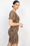 Ruched Leopard Print Bodycon Mini Dress Naughty Smile Fashion