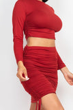 Ruched Side Crop Top & Drawstring Skirt Set Naughty Smile Fashion