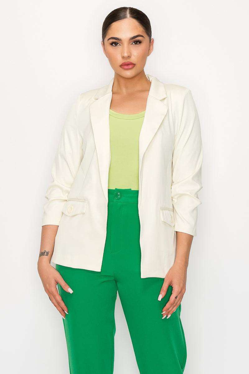 Ruched Sleeves Solid Blazer Naughty Smile Fashion