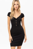 Scoop Neck Buttoned Knit Mini Bodycon Dress Naughty Smile Fashion