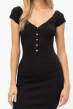 Scoop Neck Buttoned Knit Mini Bodycon Dress Naughty Smile Fashion