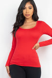 Scoop Neck Solid Long Sleeve Cozy Top Naughty Smile Fashion