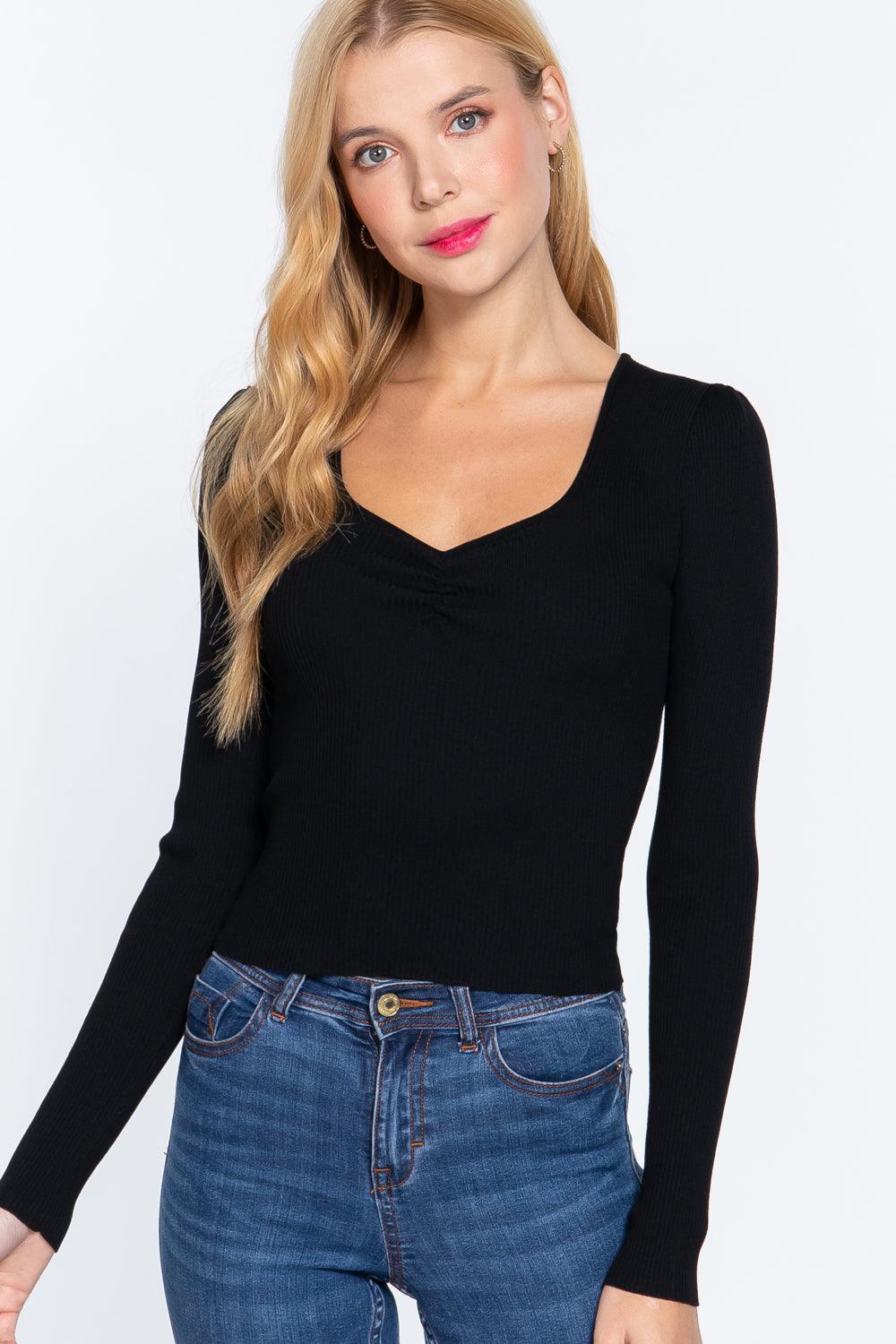 Buying Guide: Stylish and Healthy Dresses 2023 | Fashionably Fit | Shirring Sweatheart Neck Sweater