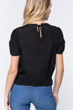 Short Shirring Slv Pleated Woven Top Naughty Smile Fashion