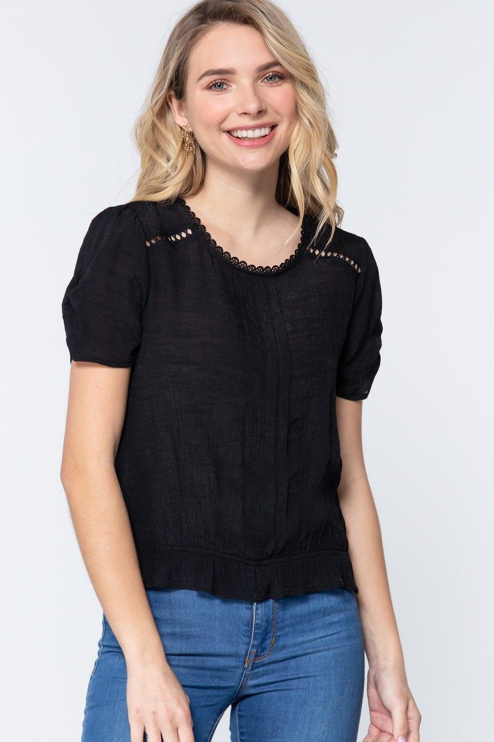 Short Shirring Slv Pleated Woven Top Naughty Smile Fashion