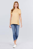Short Sleeve Crew Neck W/shoulder Button Detail Rayon Spandex Top Naughty Smile Fashion