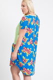 Short Sleeve Floral Blocked Midi Dress With Front Pocket