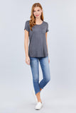 Short Sleeve Scoop Neck Top With Pocket Naughty Smile Fashion