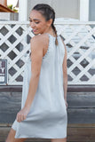Silver Dust Satin Front Lace Up Grommet Studded Mini Dress