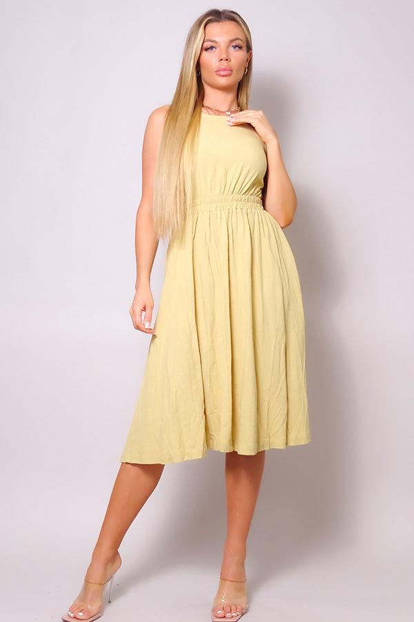 Sleeveless Back Cutout Linen Midi Dress Naughty Smile Fashion