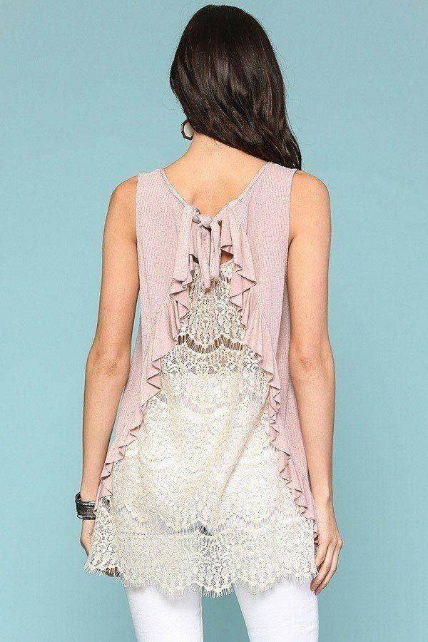 Sleeveless Back Lace Ruffle Detail Tank Top Naughty Smile Fashion
