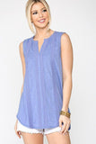 Sleeveless Lace Trim Tunic Top With Scoop Hem Naughty Smile Fashion