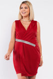 Sleeveless V-neck Asymmetrical Wrap Rhinestones Detail Fitted Mini Blazer Dress Naughty Smile Fashion