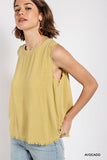 Sleeveless back button closure frayed top Naughty Smile Fashion