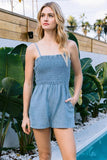 Smocked Bodice Washed Denim Romper Featuring Sleeveless #Shorts #Youtubeshorts #YouTube Naughty Smile Fashion