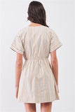 So 90's! Striped Self-tie Front Detail Short Sleeve Button Down Mini Shirt Dress
