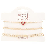 Sodajo Heart Charm Figaro Link Bracelet Set Naughty Smile Fashion