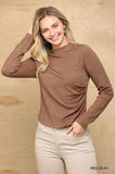 Solid And Cozy Soft Knit Mock Neck Top With Side Ruched Detail Naughty Smile Fashion