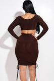 Solid Long Sleeve Ruched Short Dress With O Ring Naughty Smile Fashion